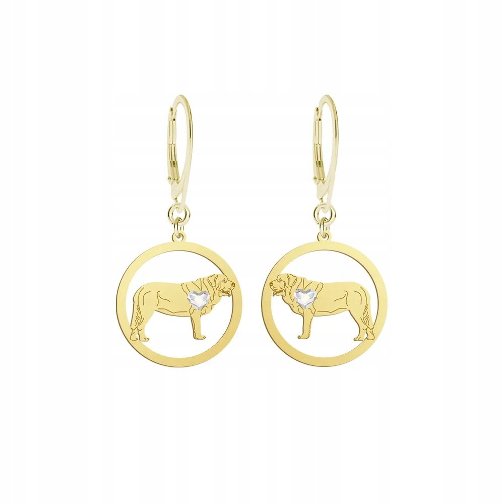 Kolczyki Pozłacane z psem Mastif Hiszpański 925 Prezent Urodziny GRAWER