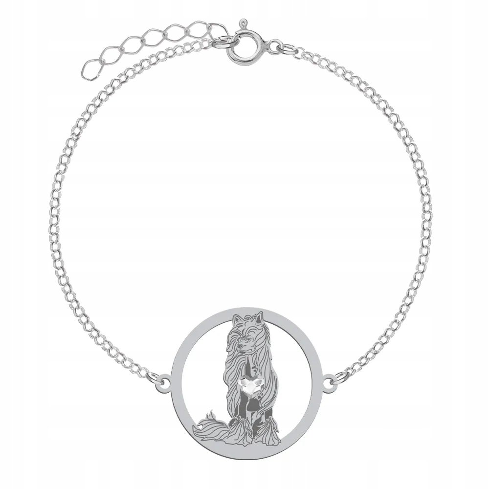 Bransoletka Srebrna z psem 925 Grzywacz Chiński Nagi Kobieta Prezent GRAWER