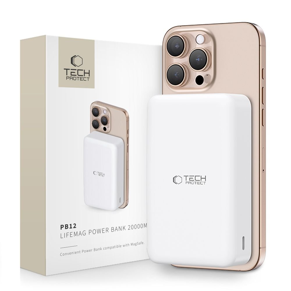 PB12 LIFEMAG MAGSAFE - POWER BANK 20000MAH BATERIA ZAPASOWA MAGNETYCZNA POWERBANK DO IPHONE 12 / 13 / 14 / 15 / 16 / PRO / PRO MAX / PLUS - WHITE