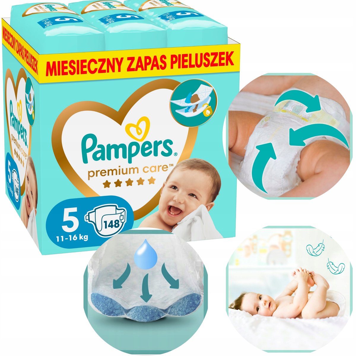 Pieluszki PIELUCHY PAMPERS PREMIUM CARE 148szt rozmiar 5 MIESIĘCZNY ZAPAS