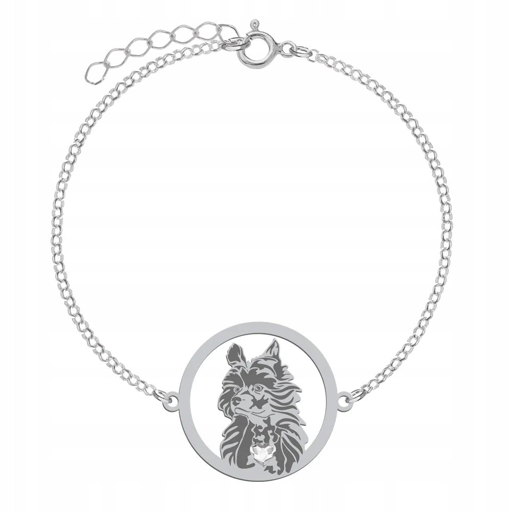 Bransoletka Srebrna z psem Grzywacz Chiński Nagi 925 Kobieta Prezent GRAWER