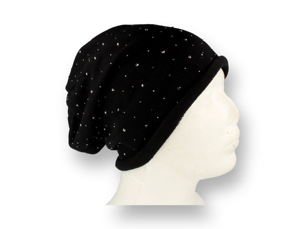 Czapka bawełniana smerfetka z cyrkoniami czarna