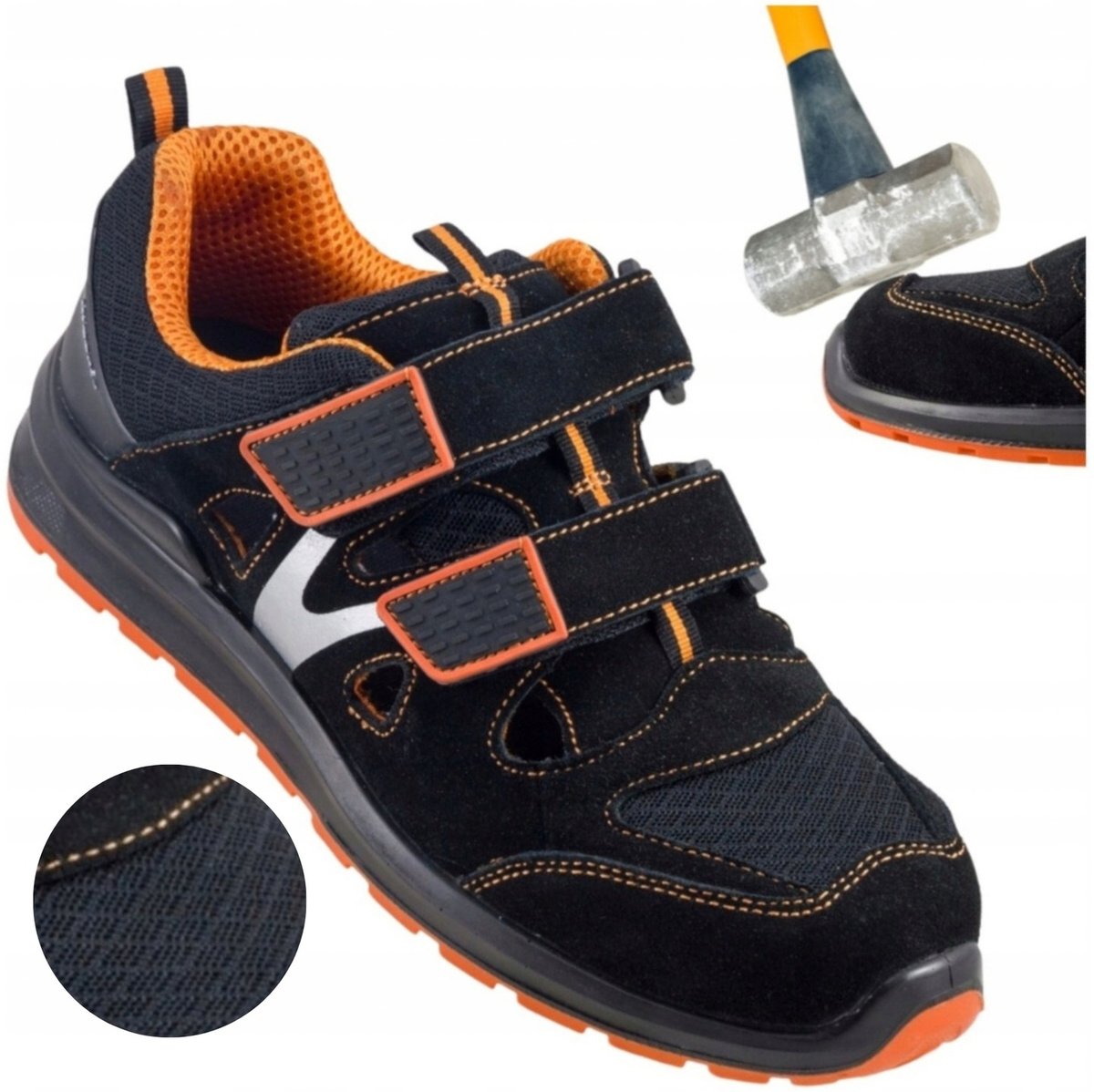 Buty robocze SANDAŁY MĘSKIE skórzane ochronne z PODNOSKIEM BHP Lekkie r. 45