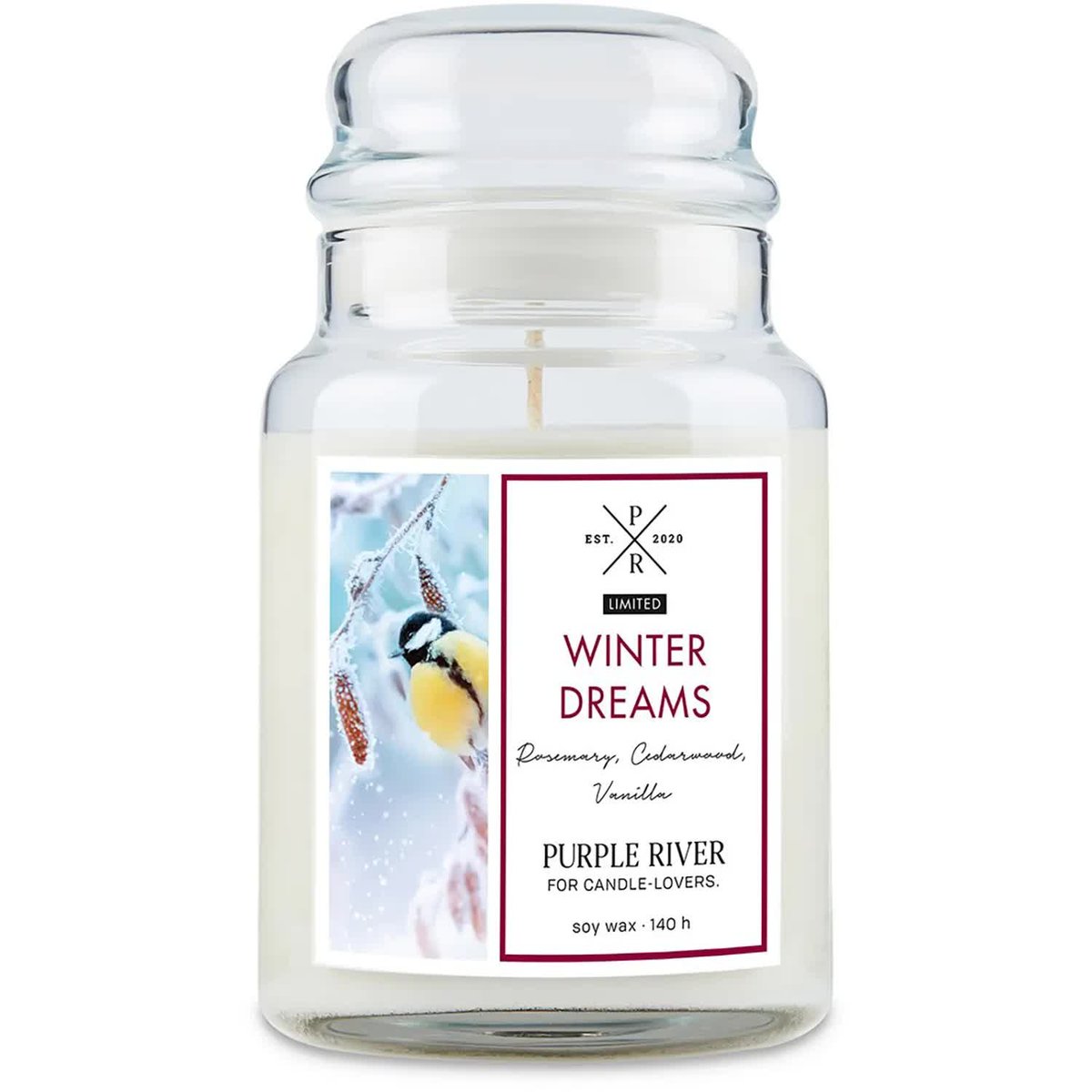 Świeca zapachowa sojowa w szkle duża Purple River 623 g - Winter Dreams