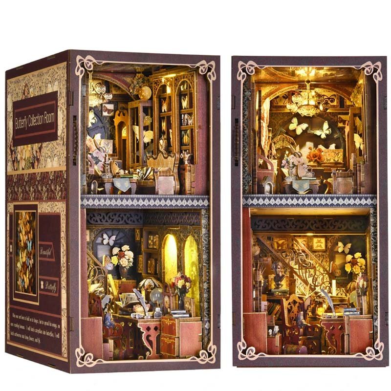 Muzeum motyli Book Nook Puzzle 3D Domek pomiędzy książki DIY Magia Drewniany