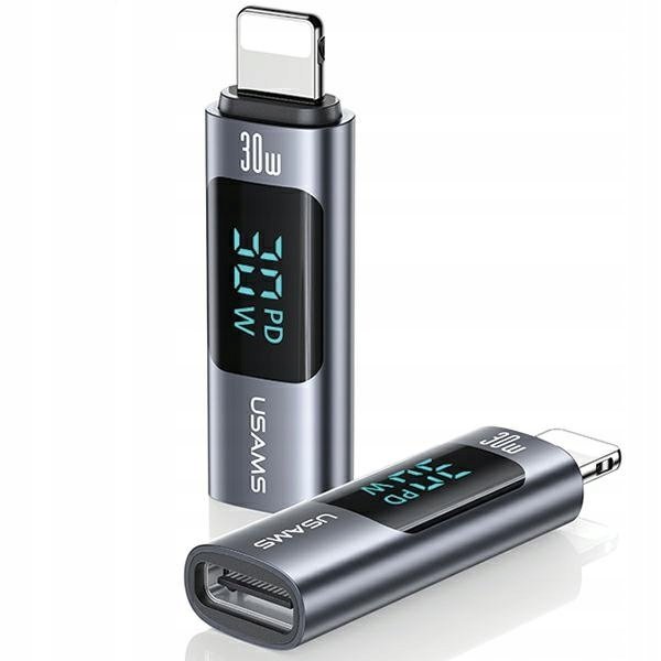 USAMS Adapter AU18 USB-C - Lightning Digital Display 30W stalowy/aluminium