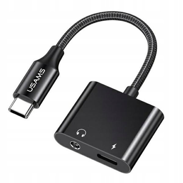 USAMS AU15 Adapter USB-C - jack 3.5m DAC + USB-C PD60W czarny/black SJ598YP