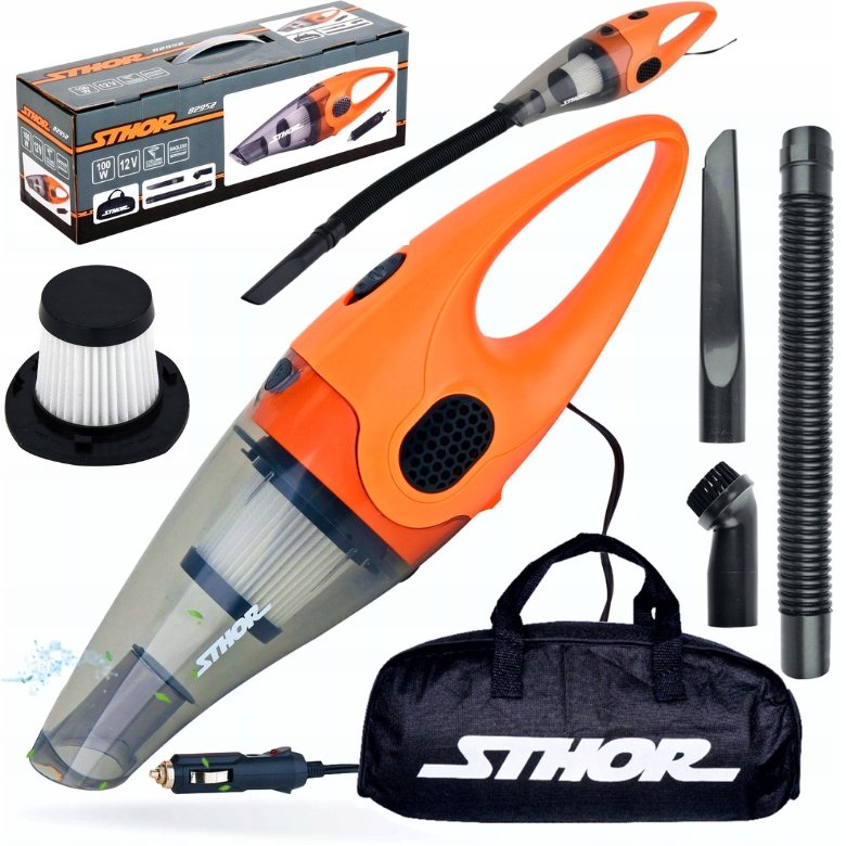 BARDZO MOCNY Odkurzacz SAMOCHODOWY Sthor 12V 100W FILTR HEPA + TORBA