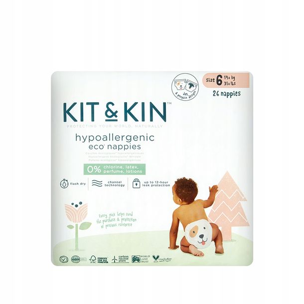 Pieluszki Jednorazowe Kit&Kin 6 Junior (15 kg+), Dog/Penguin, 24 sztuk