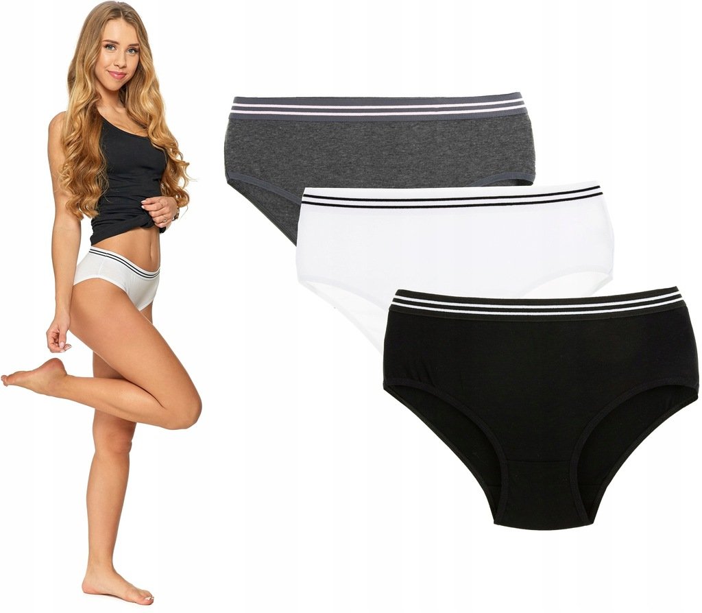 Figi Majtki Damskie Gładkie Bawełniane Szeroka Guma MORAJ 3-sztuki - 2XL