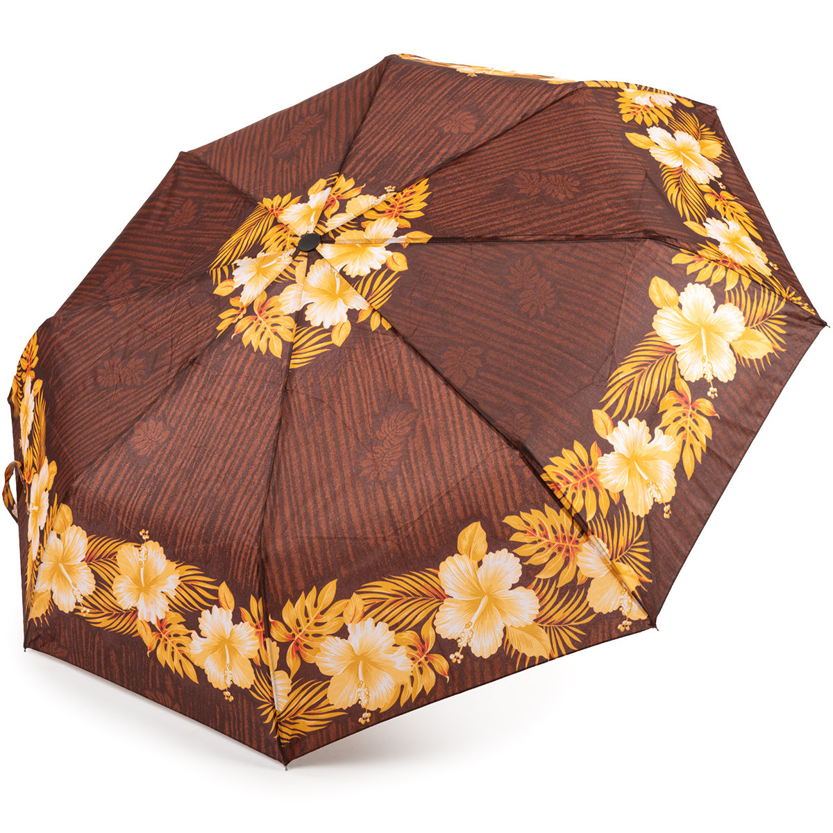 Parasol Składany Automatyczny XL Parasolka Damska Pokrowiec Kwiaty Brązowa