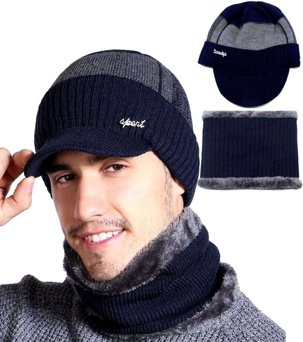 Komplet Męski Zimowy Czapka Z Daszkiem I Komin