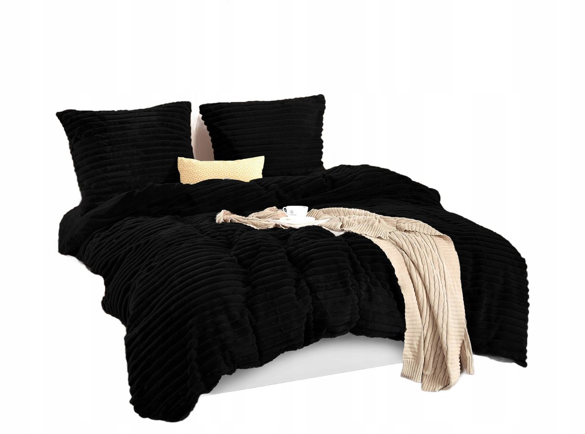 POŚCIEL POLAR MIŚ PRĄŻKI SHW 2821 220/200 CZARNY WELUR