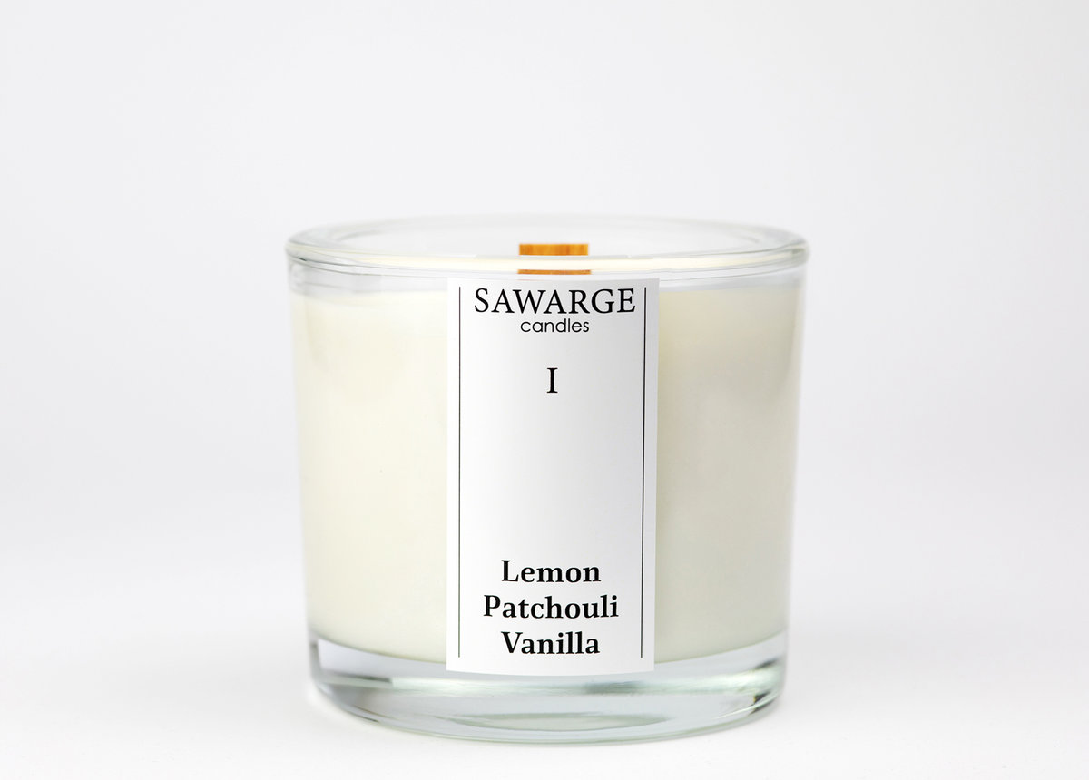 Świeca Zapachowa Sojowa 200g/Wanilia Paczula Cytryna, drewniany knot, 40h/Sawarge Candles