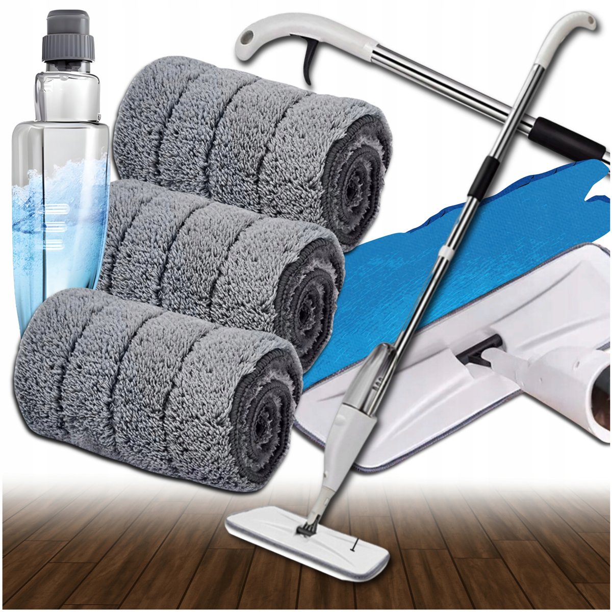 MOP ZE SPRYSKIWACZEM PŁASKI DŁUGI 120cm 350ml + 3X MIKROFIBRA WKŁADY