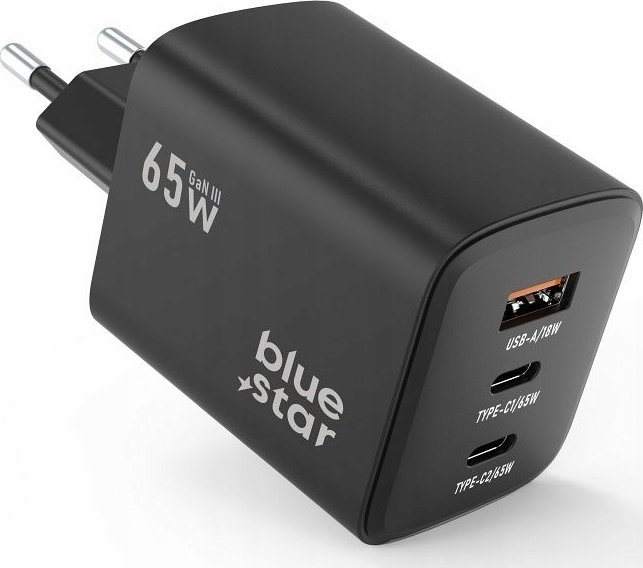 Ładowarka Blue Star BLUE STAR ładowarka sieciowa GaN 4A 65W 2 x Typ C + USB A PD QC4.0 VT-43 czarna