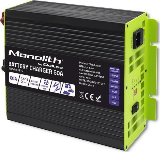 Qoltec Ładowarka inteligentna Qoltec Monolith do akumulatorów LiFePO4 AGM GEL SLA 60A 12V