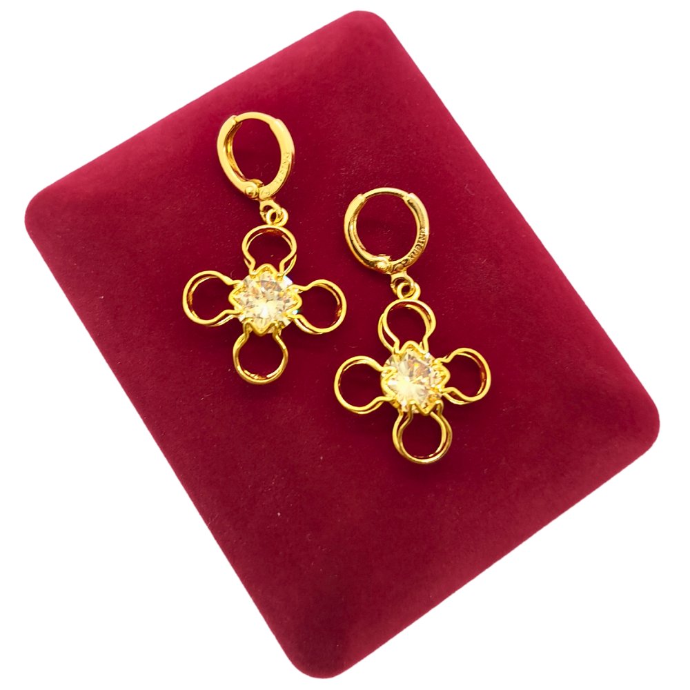 Eleganckie Pozłacane Kolczyki Cage Series Kwiat z Kamieniem