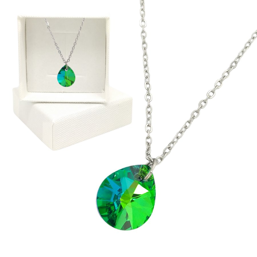 Naszyjnik z kryształkiem kameleon z pudełeczkiem - Stal szlachetna