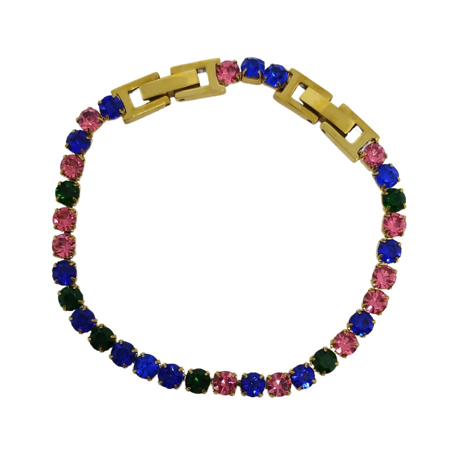 Pozłacana Bransoletka kolorowe kryształki z dwoma zapięciami