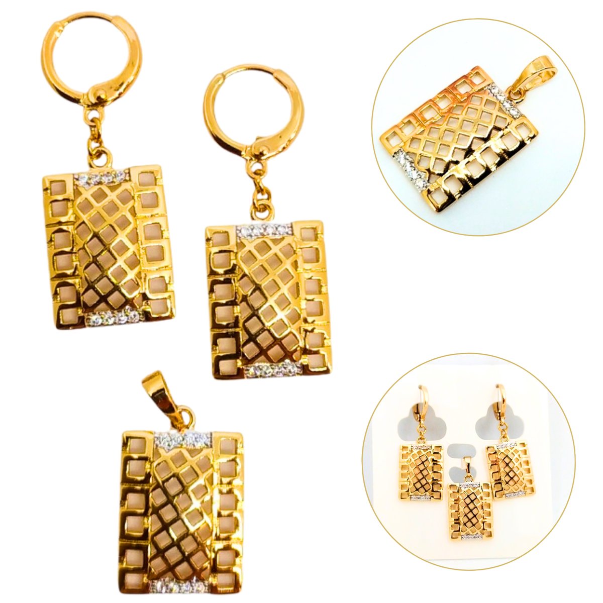 Komplet Pozłacany 18k Złotem - Kolczyki i Zawieszka