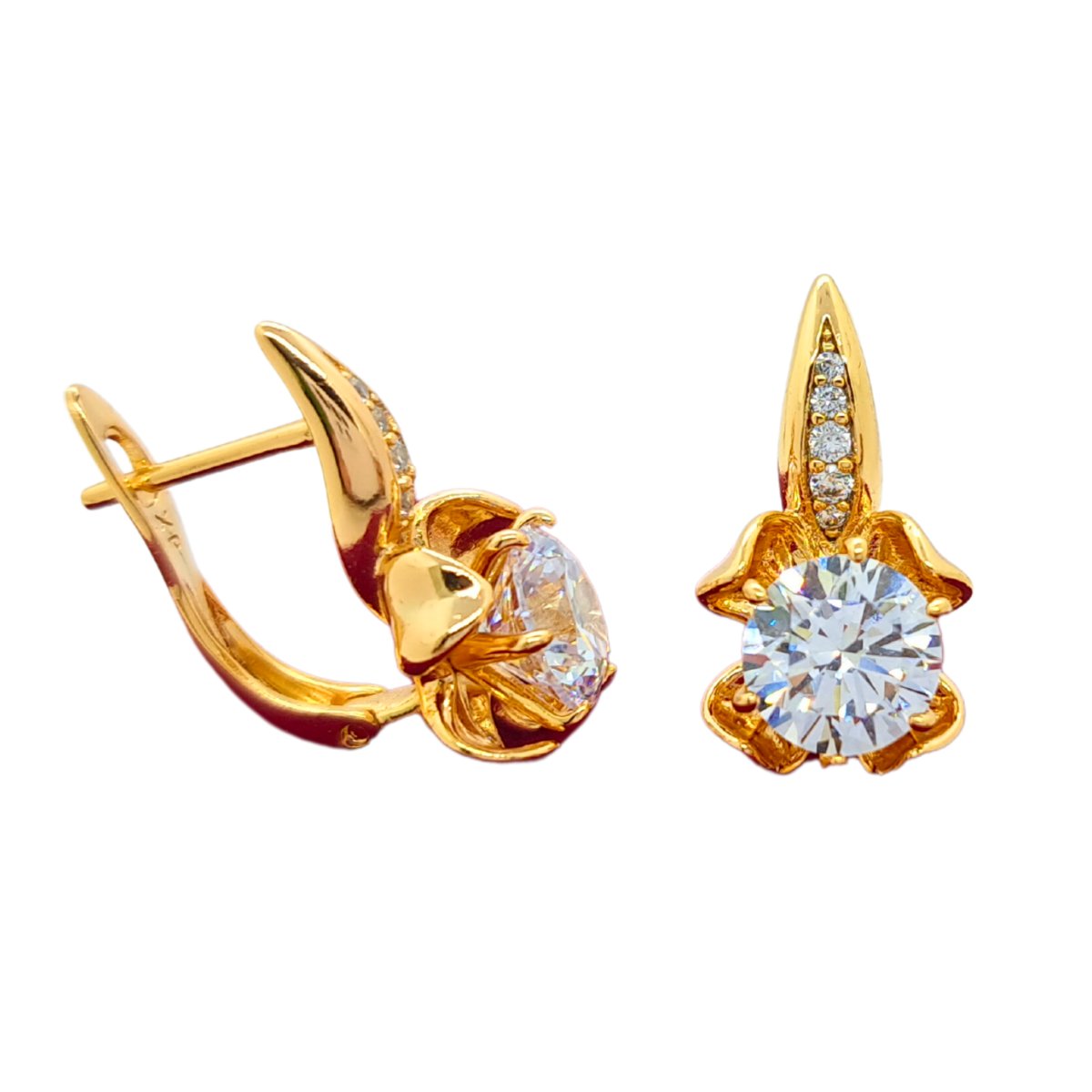 Kolczyki Kwiatki Kryształki z Cyrkoniami - Pozłacane 18k