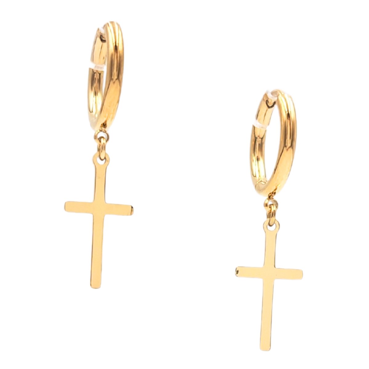 Kolczyki Złote Krzyżyki Wiszące - Pozłacana Stal chirurgiczna