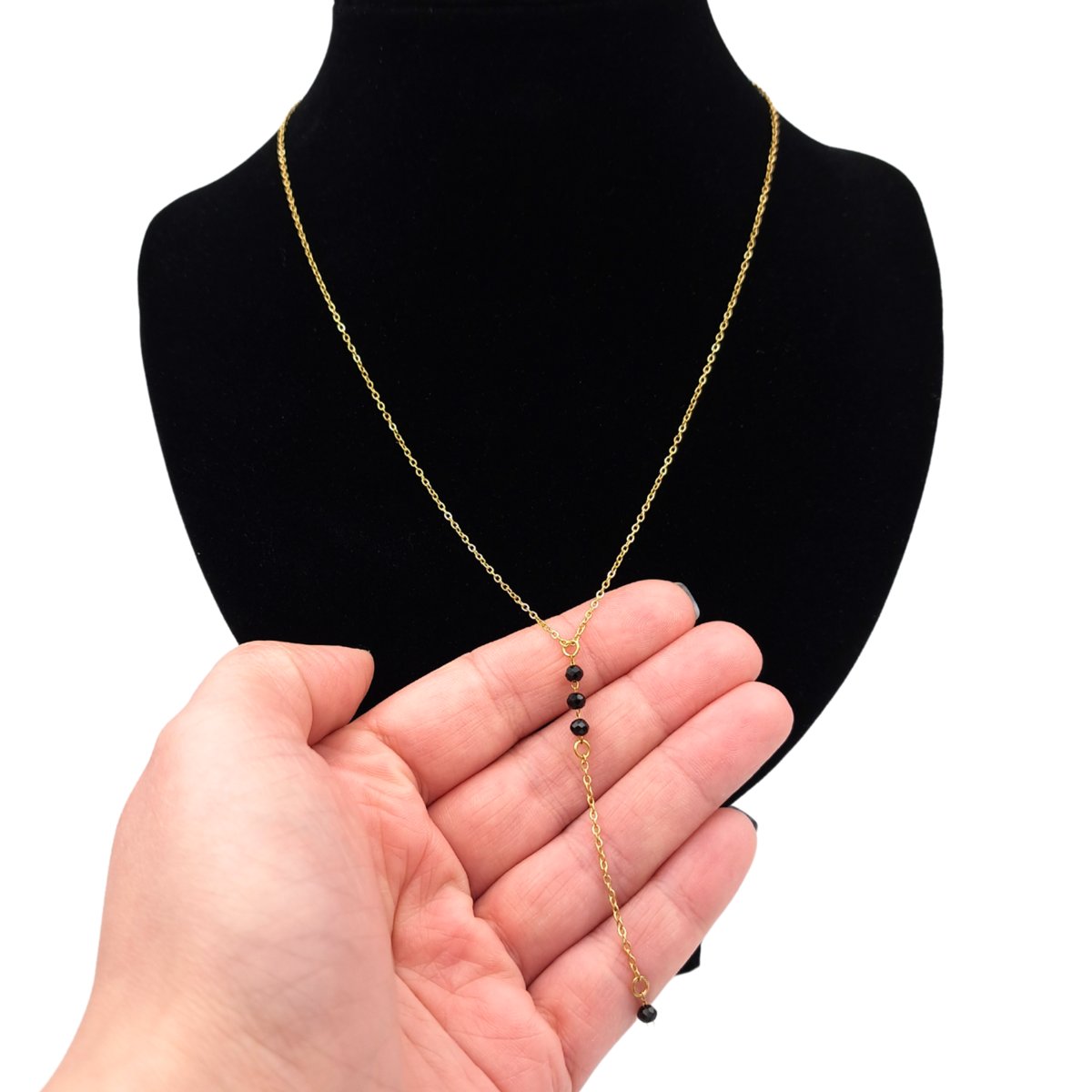 Naszyjnik Krawatka z Koralikami Beads - Pozłacana Stal chirurgiczna