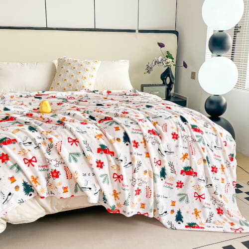 Świąteczny Koc Z Mikrofibry 200x220 Solo WHITE CHRISTMAS