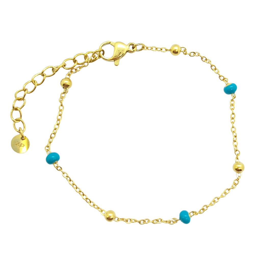 Bransoletka z niebieskimi kuleczkami - Pozłacana stal chirurgiczna