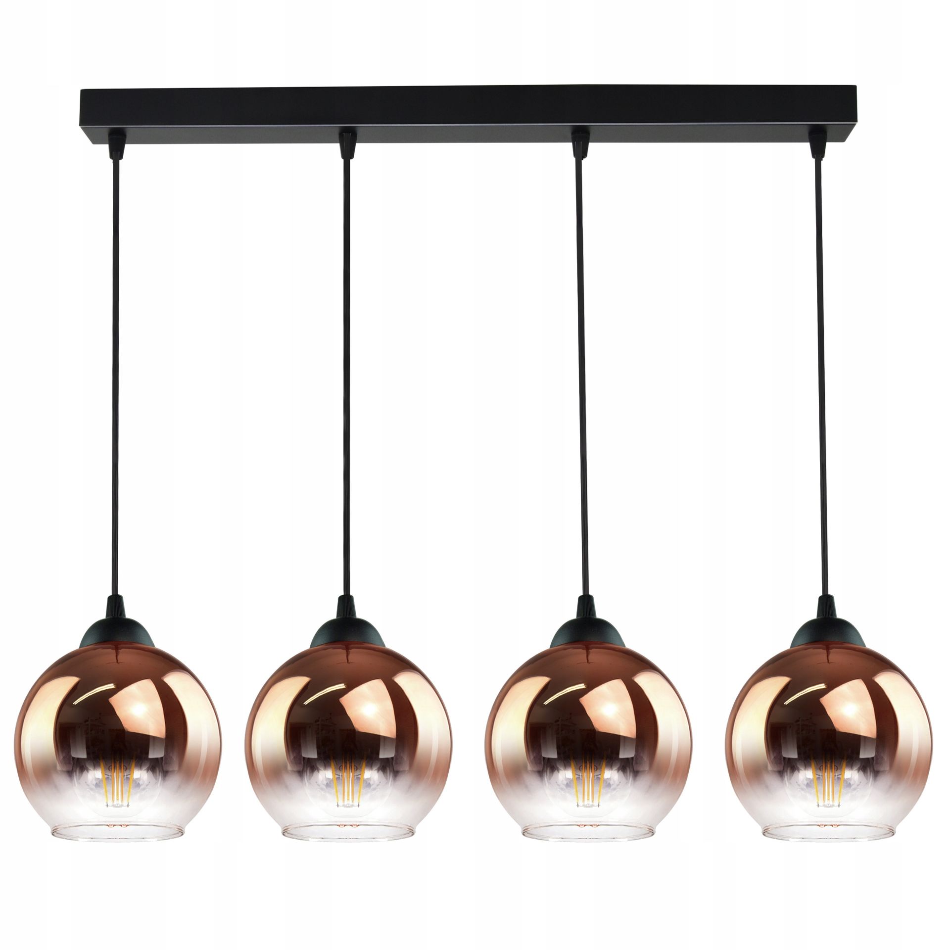 Lampa Wisząca Cztery Kule Miedziane Transparentne