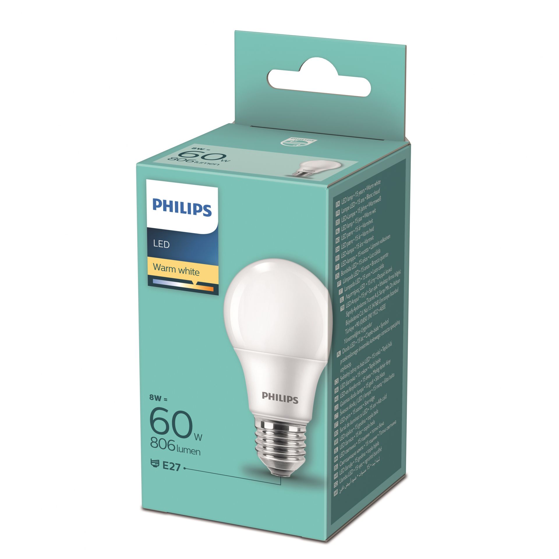 Philips Zestaw Żarówka Led E27 8W=60W 2700K Ciepła Biała 806lm A60 1 szt