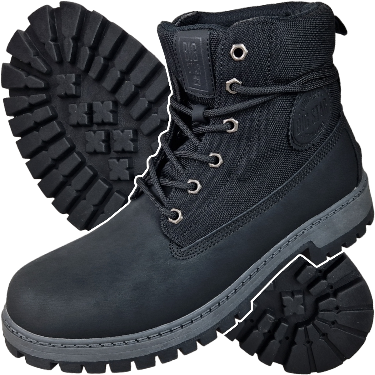 Buty męskie zimowe trapery trekkingowe botki czarne Big Star KK174206 42