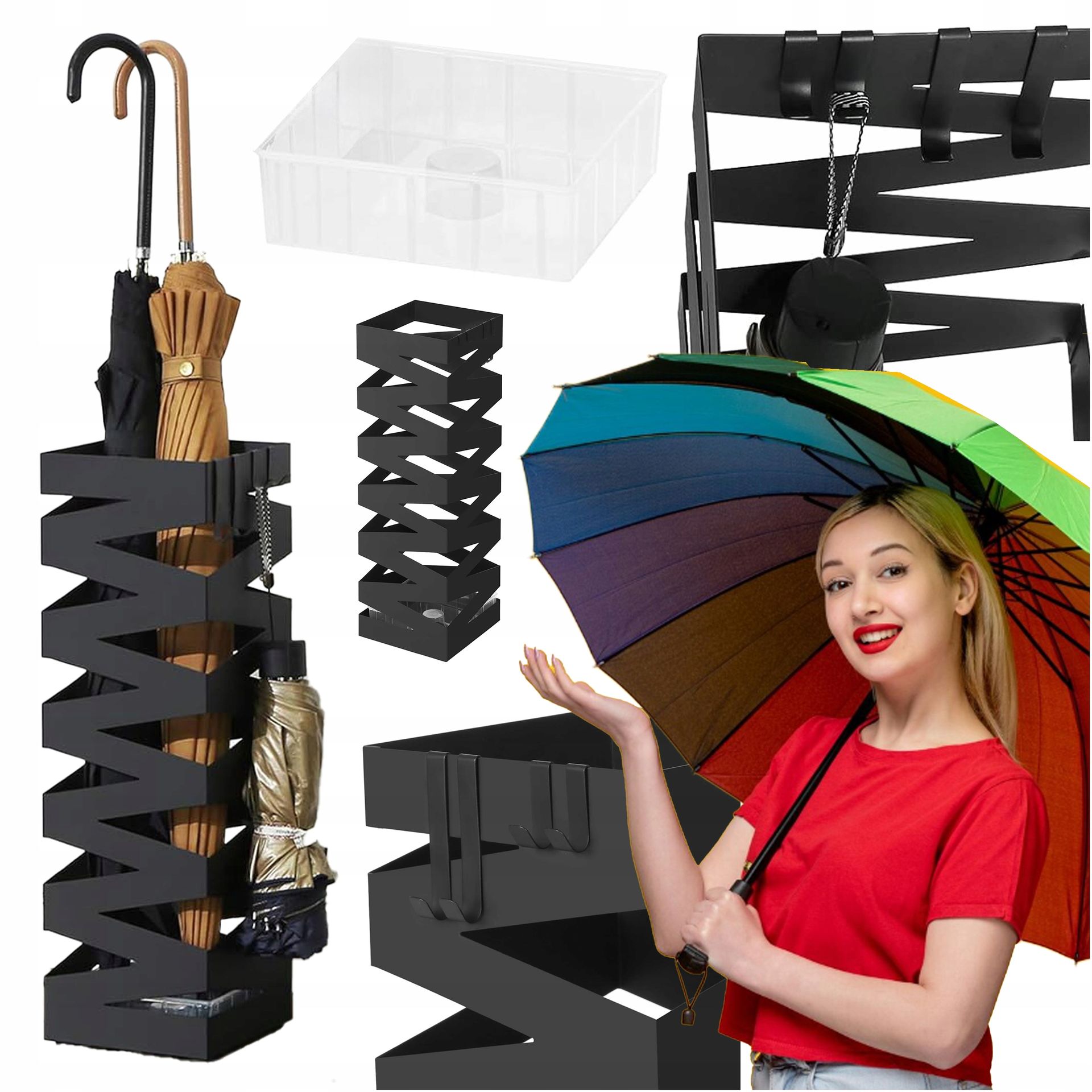 Stojak na parasole Czarny z Ociekaczem Kosz na parasol metalowy Parasolnik