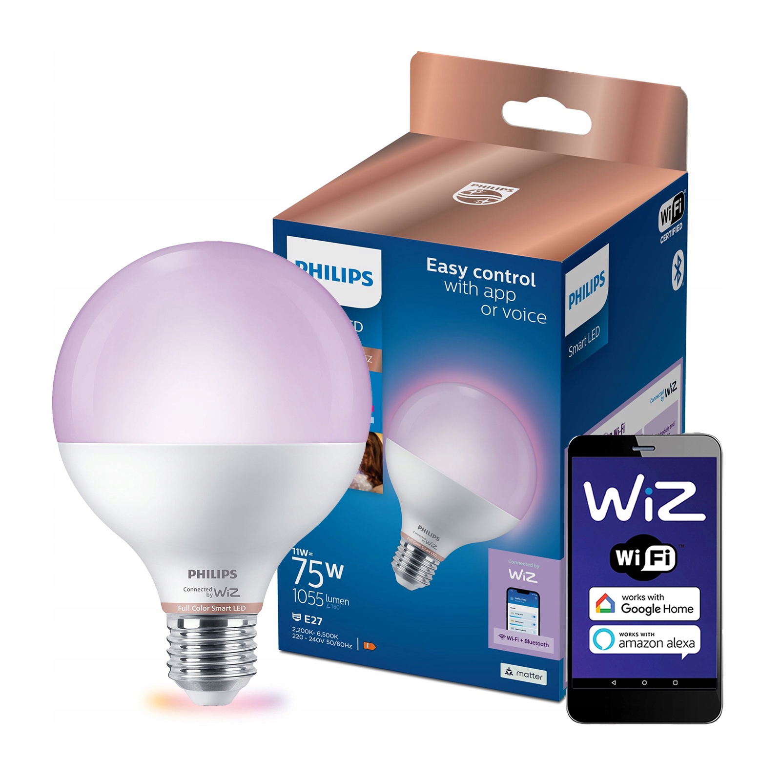 Żarówka Led E27 G95 11W 75W 2200-6500K Rgb Smart WiFi Philips WiZ