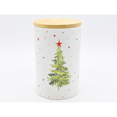 Pojemnik ceramiczny z dekorem choinka 700 ml 10 x 10 x 16 cm biały