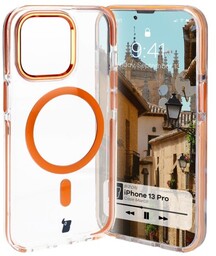 Bizon Etui z pierścieniem magnetycznym Case Marco do iPhone 13 Pro, przezroczyste z pomarańczową ramką