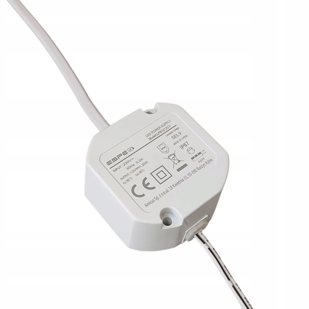 Zasilacz Led dopuszkowy 12V 15W 1.25A IP67 Do Puszki Hermetyczny 5x5cm