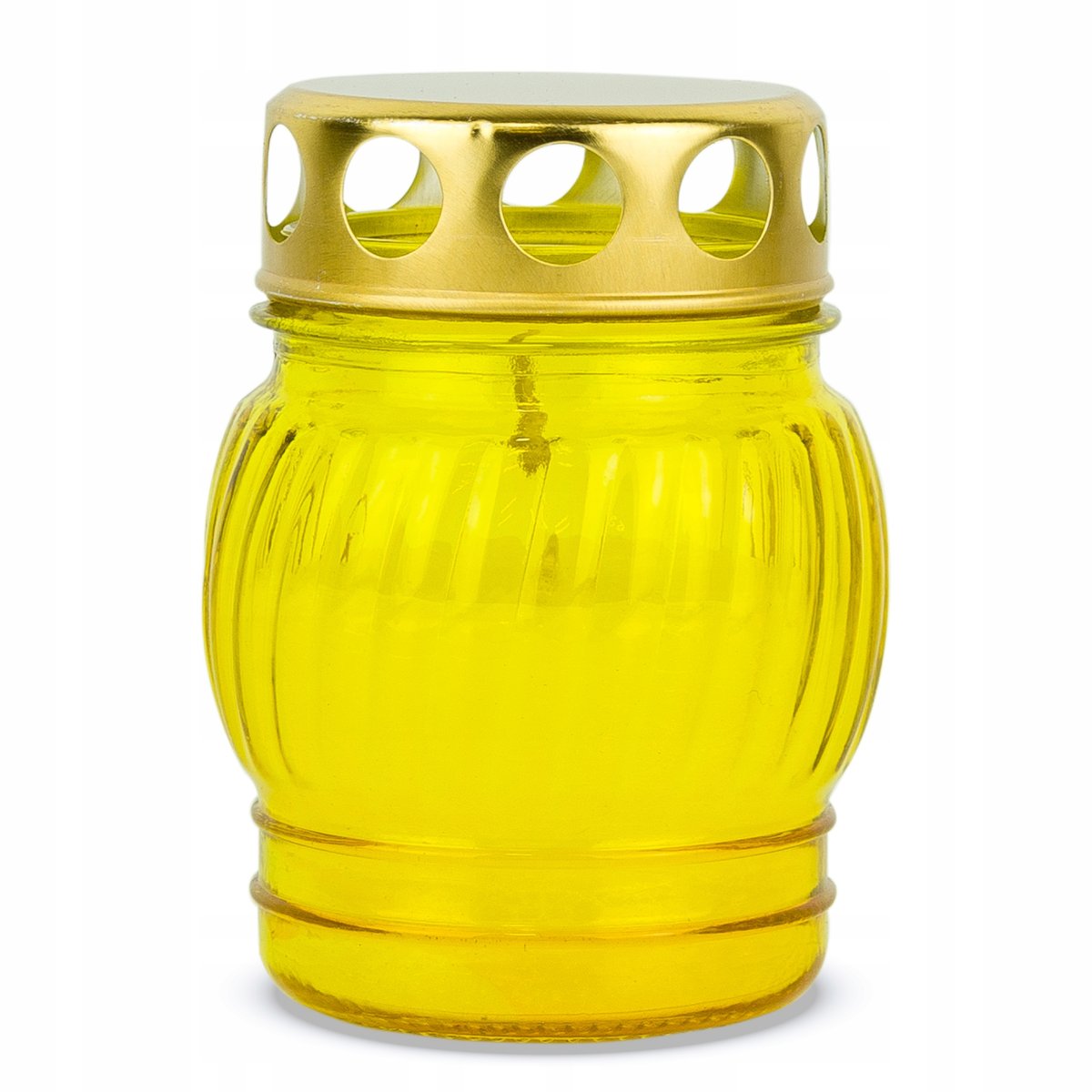 Znicz Szklany Zalewany 10 cm Żółty DP67 Znicz z metalowym kapturkiem