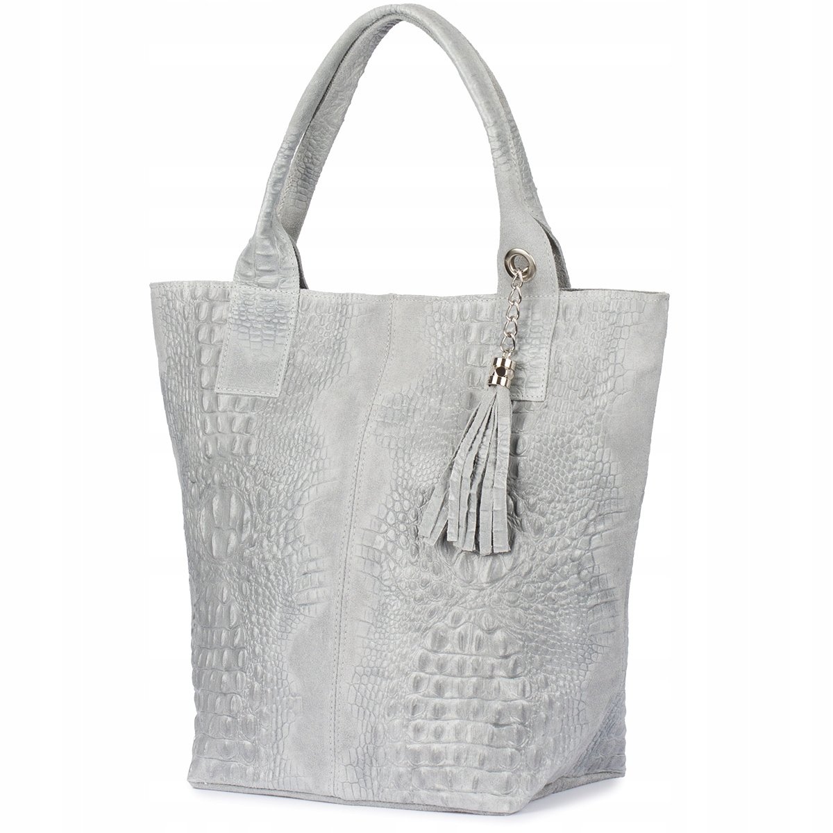 Torebka torba skórzana damska shopper na suwak duża A4 z kosmetyczką włoska