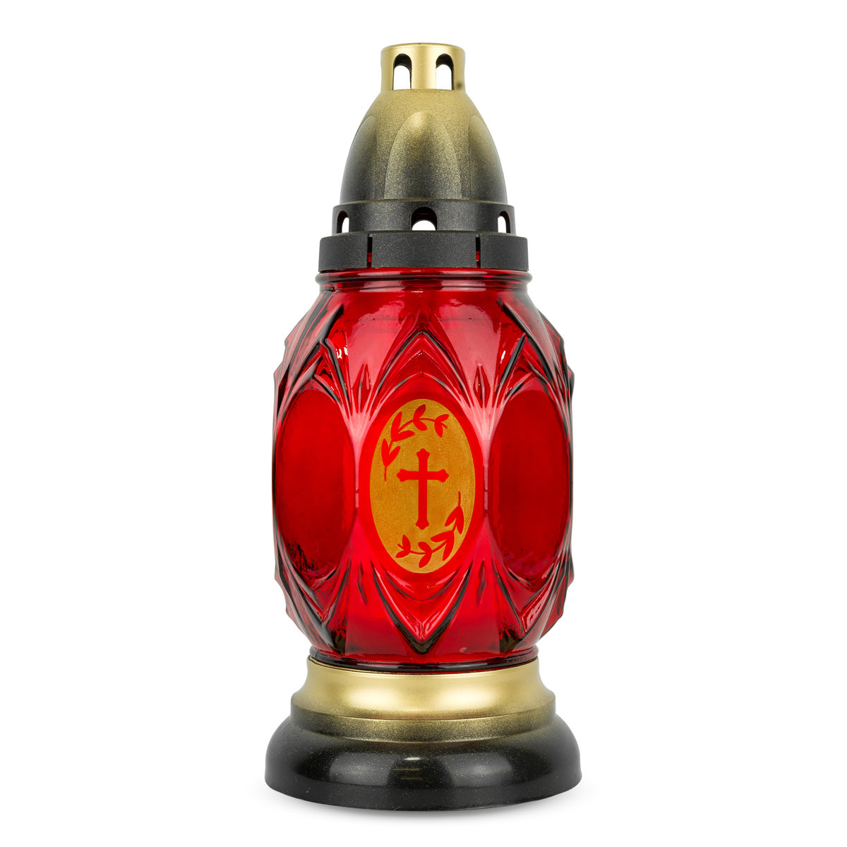 Znicz Szklany 26 cm Czerwony DP736 Znicz z Krzyżem i Wkładem