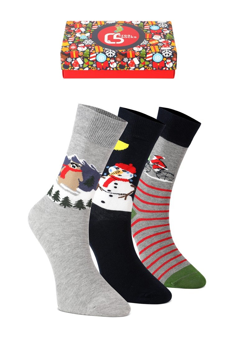 CREA SOCKS, skarpetki świąteczne, 3 pary, BAŁWANKI w pudełku prezentowym, 41/46