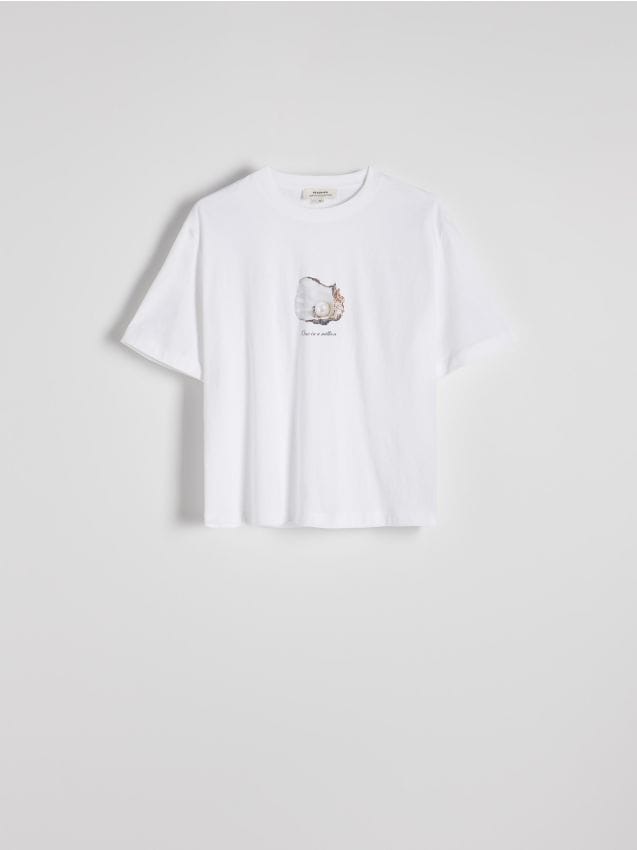 Reserved - T-shirt z autorskim nadrukiem - biały