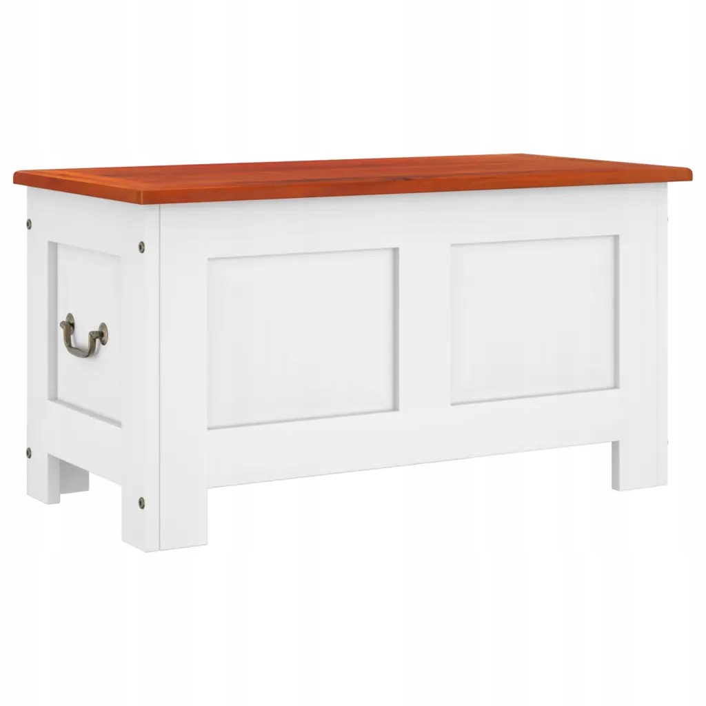 Skrzynia z pokrywą, brązowo-biała, lite drewno