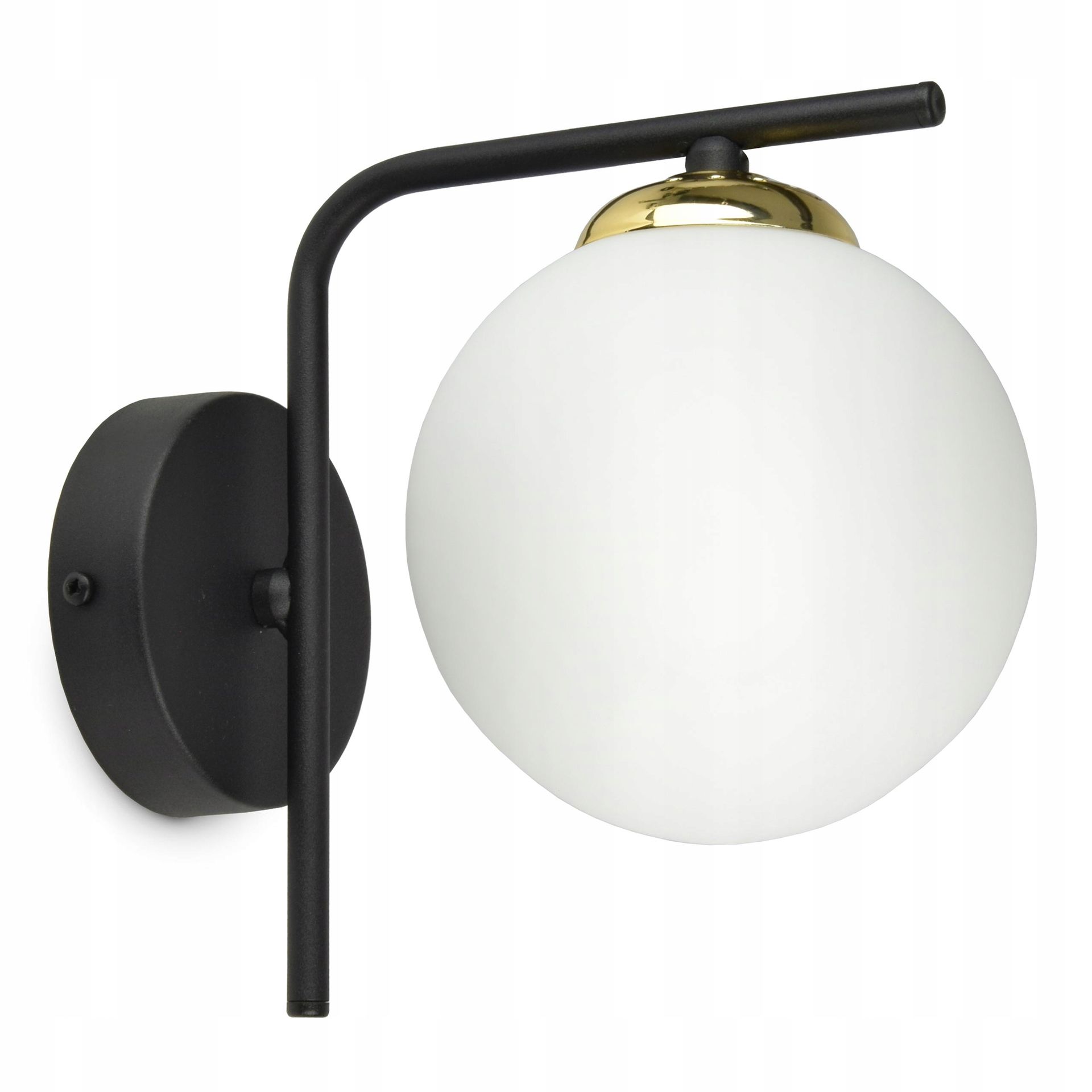 Lampa Ścienna Kinkiet Czarna Złota Kula Mleczna
