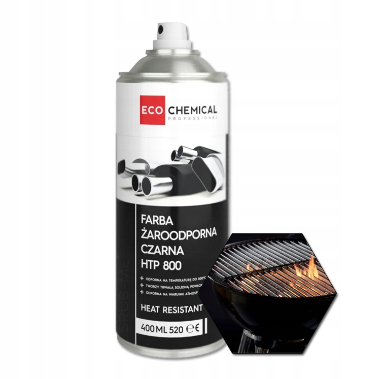 Farba Żaroodporna Czarna Mat Do Kominka Wydechu Tłumika Grilla Pieca 400ml