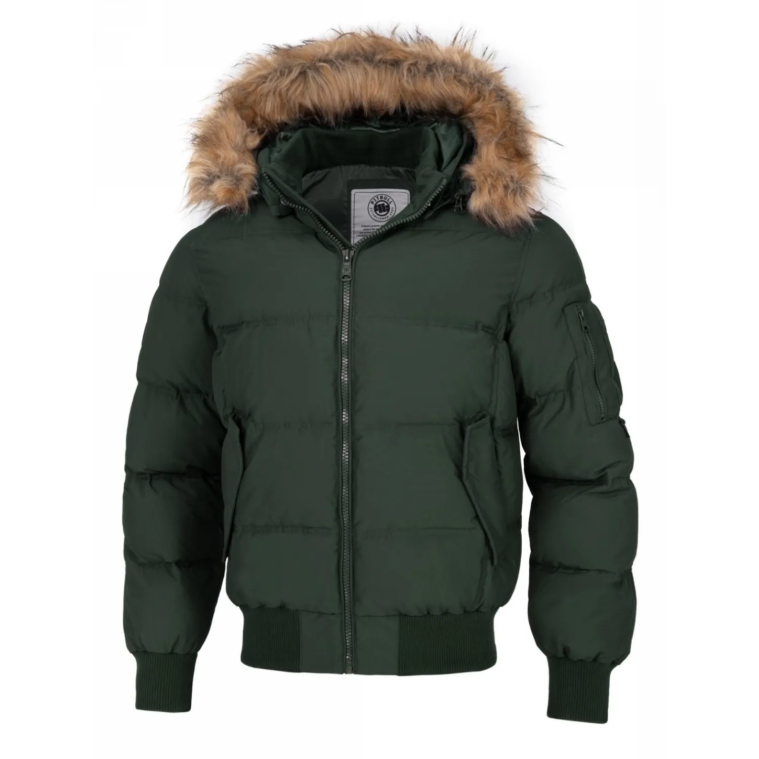 Kurtka zimowa z kapturem Pit Bull Burnt '24 - Ciemnooliwkowa  S