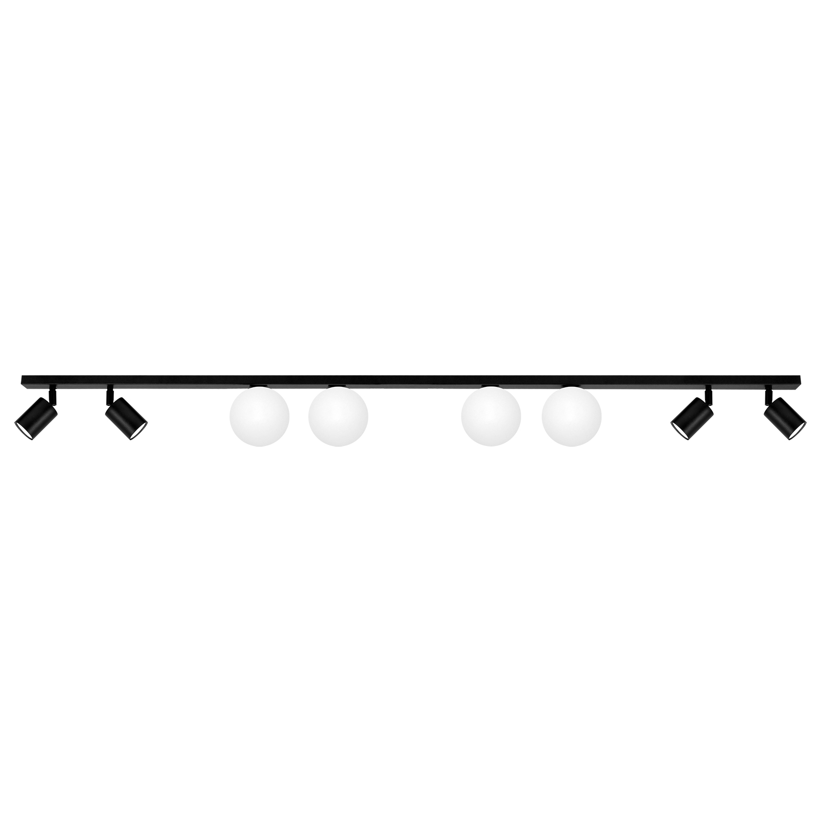 Czarna listwa sufitowa z kloszami i reflektorami K-5493 z serii SWING