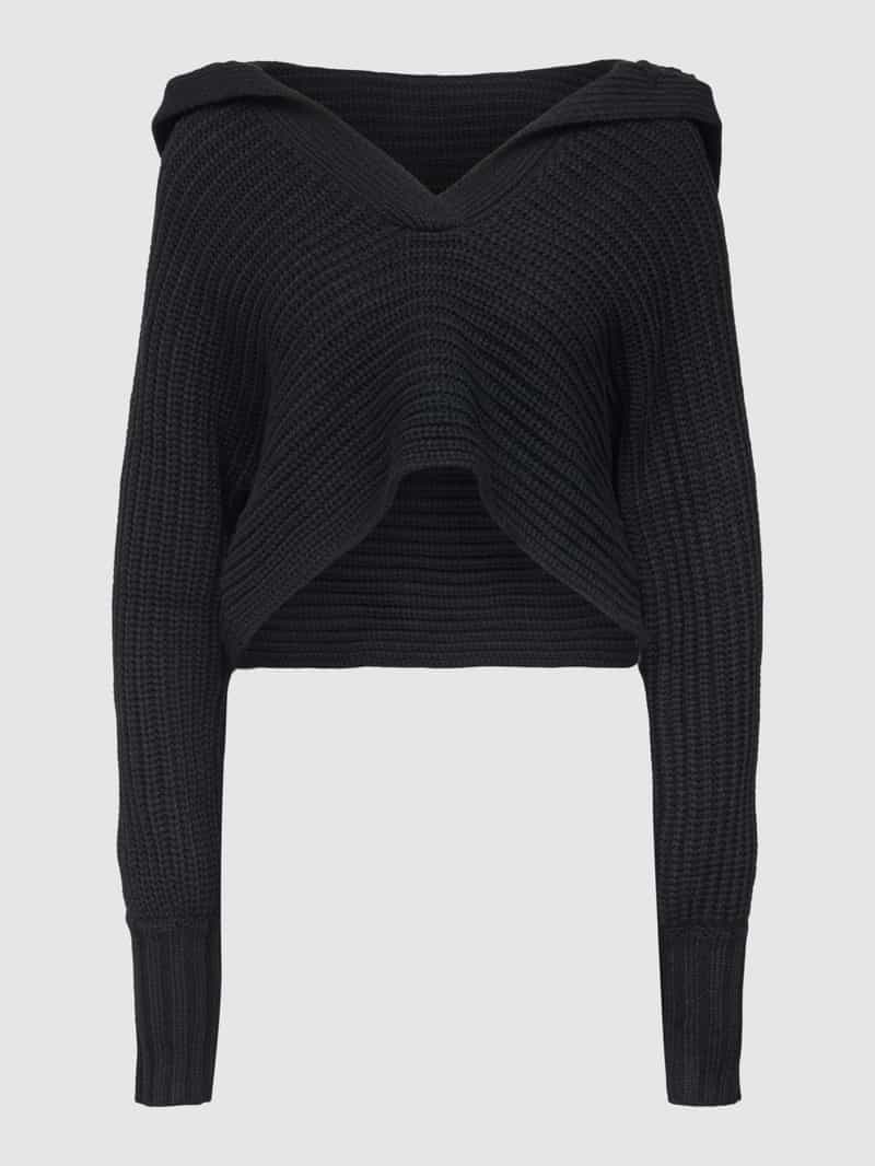 Sweter krótki z dzianiny z wykładanym kołnierzem