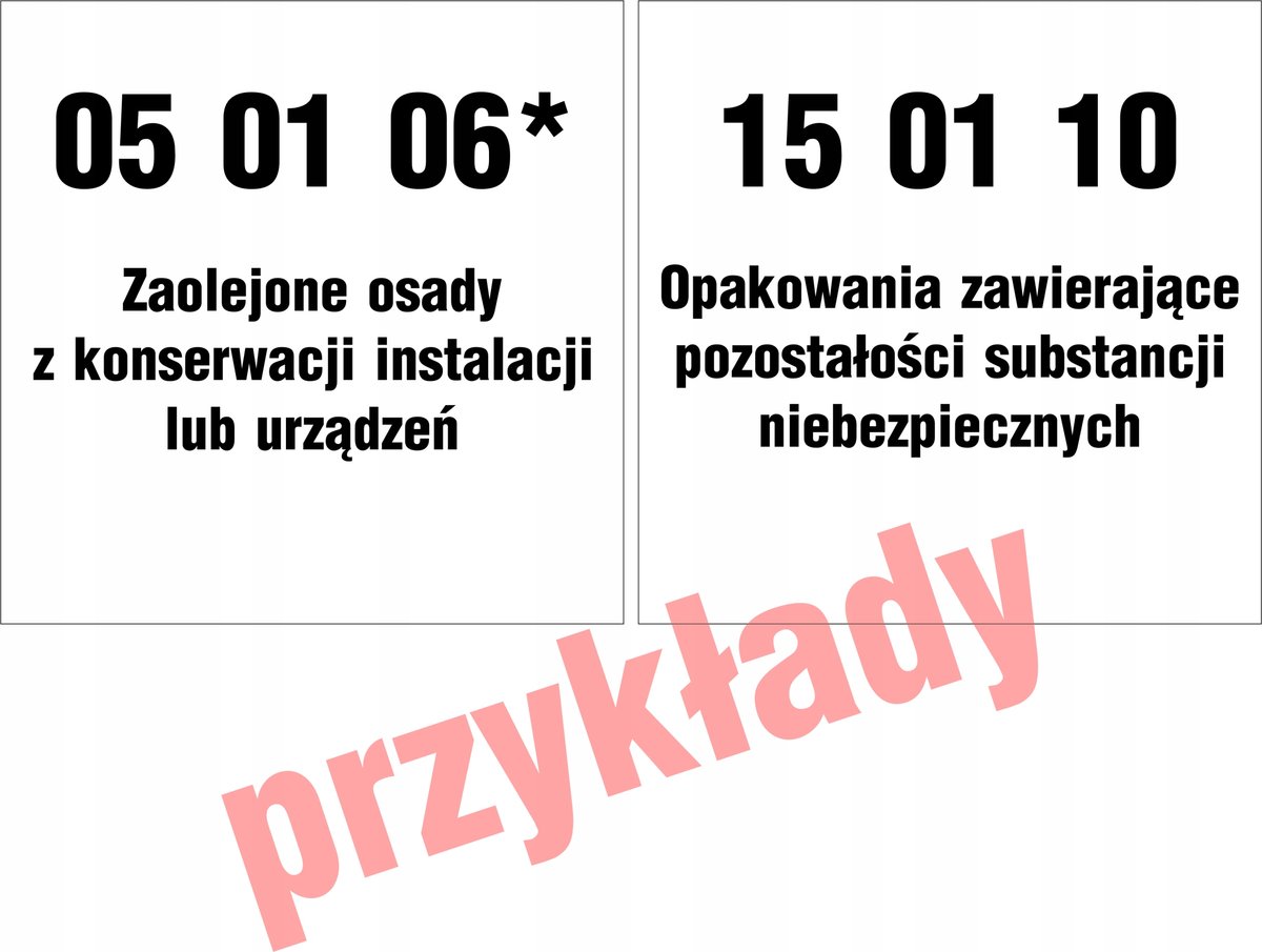 Tabliczka, płyta PCV - KOD ODPADU / RODZAJ ODPADU, ODPADY, format 40x40cm